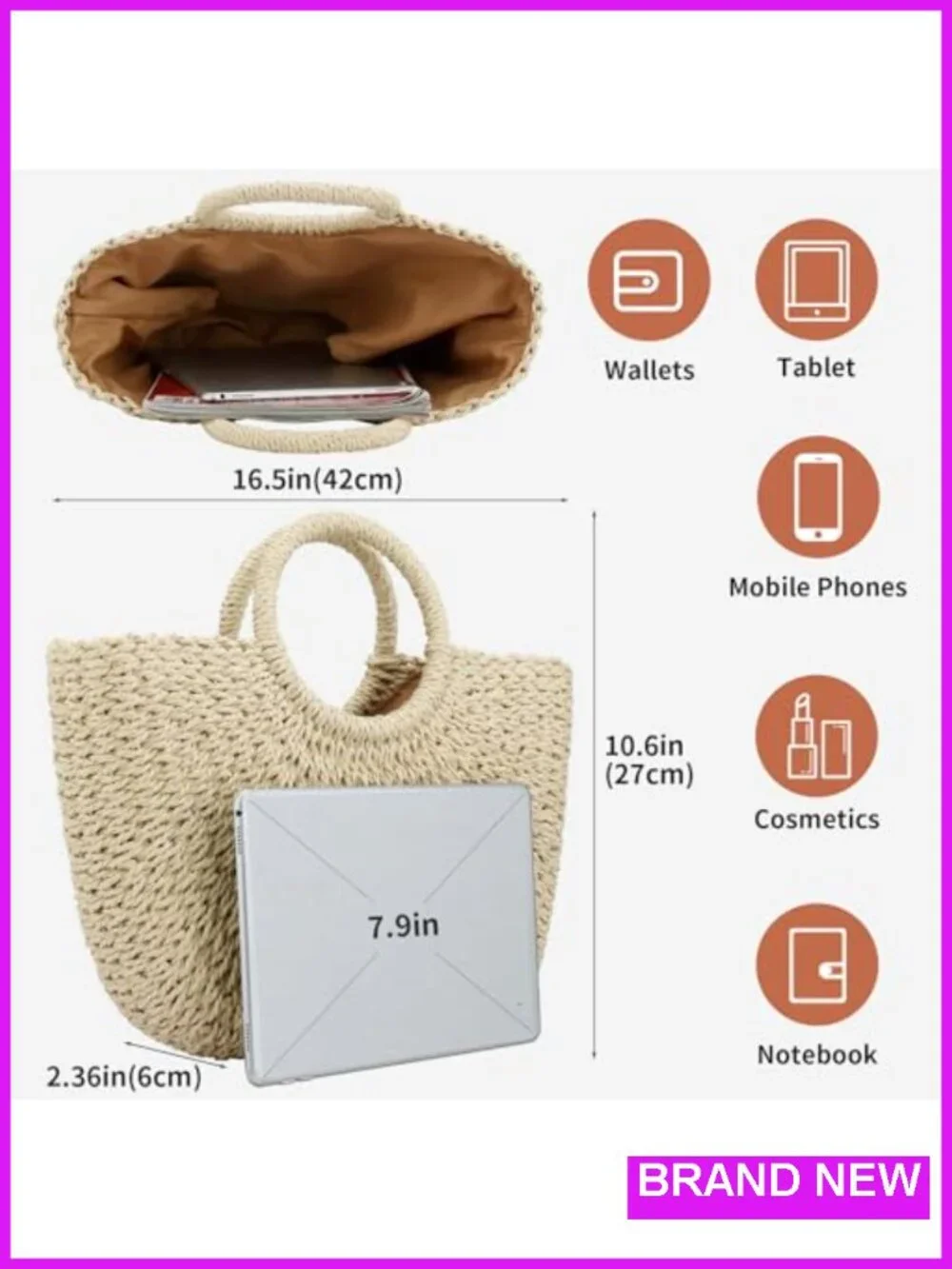 Straw Handwoven Large Hobo Tote Beach Bag with Drawstring Closure